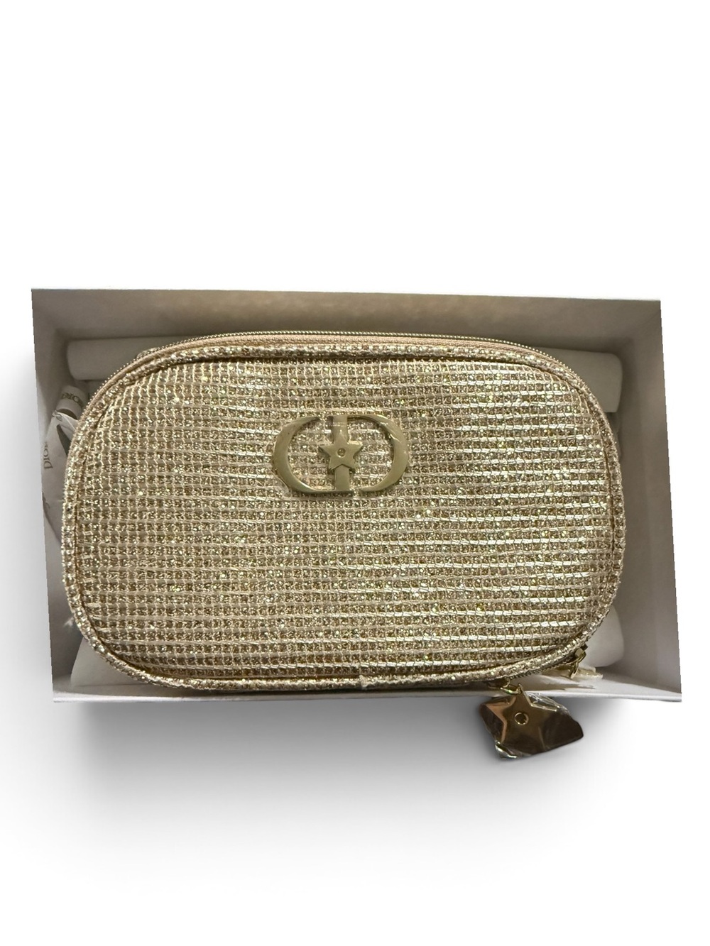 New in Box Dior GWP Gold Metallic Woven Top-Handle Cosmetic Bag Holiday 2025 - Picture 8 of 8